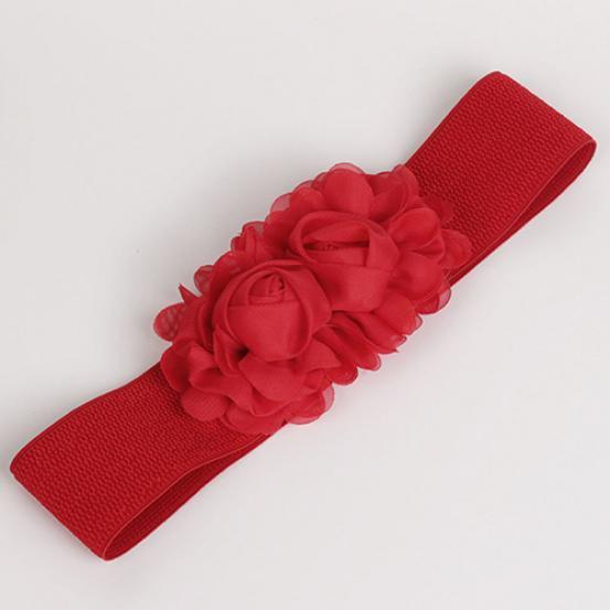 Women Girl Fashion Wide Stretch Elastic Waist Belt Solid Color Flower Waistband KTB