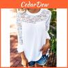 Elegant Chiffon Lace Blouse Loose Fit Pullover Long Sleeve T-shirt For Women