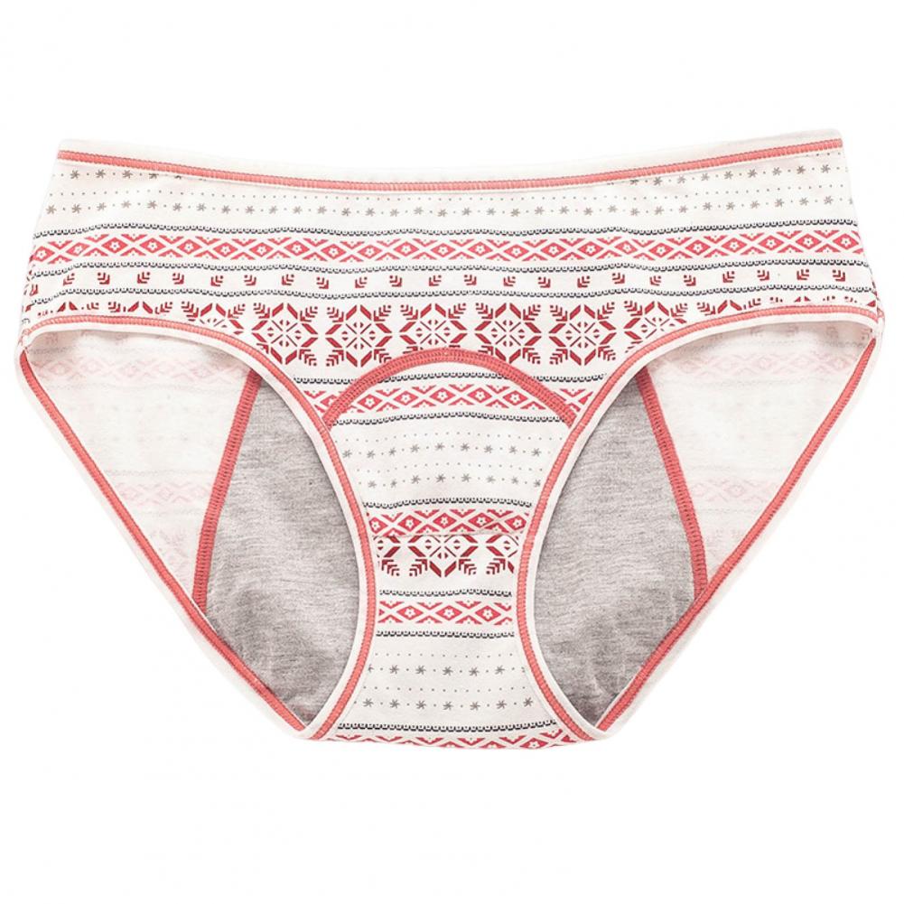Women Panties Geometric Print High-Waist Seamless Elastic Period High Absorbency Prevents Leakage Briefs Menstrual Underpants Da S