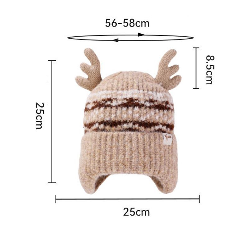 Christmas Antler Knitted Hat Women's Autumn Winter Warm Wool Hat Velvet Ear Protection Cap