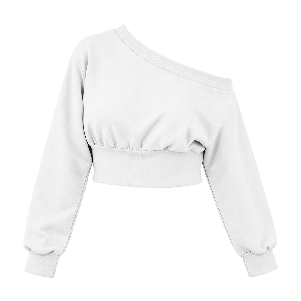 Women's Fashion Off-Shoulder Long Sleeve Color Hoodie Sweatshirt Casual Top for Everyday Wear