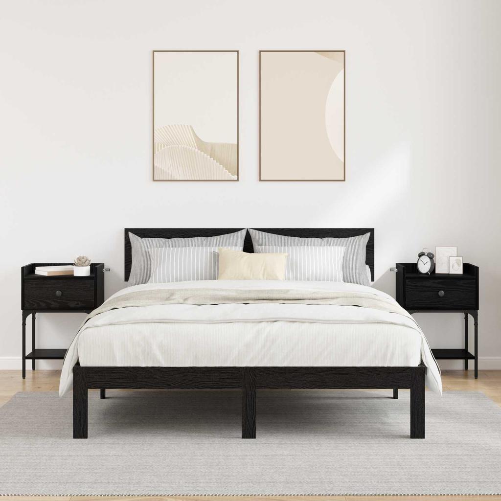 Nightstand Set of 2 Black Oak Effect 40 x 29 x 60 cm