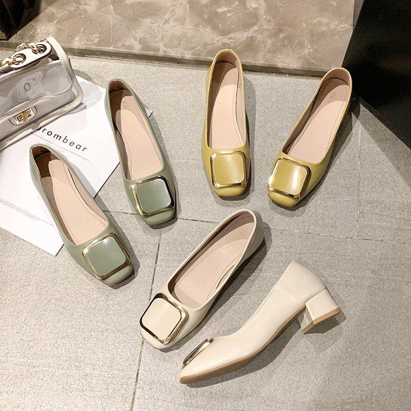 

Single shoes women s spring and summer new fashion shallow mouth Doudou shoes square heel square head shallow mouth grandma shoes women 35 жовтий