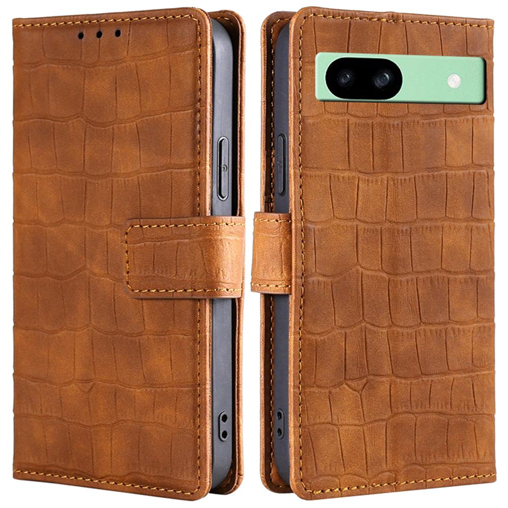 For Google Pixel 8a Phone Cover Crocodile Texture Skin-Touch Leather Case with Magnetic Clasp