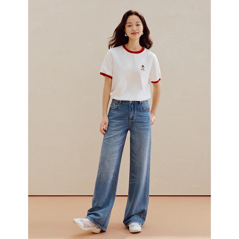 INMAN Women's Lyocell-Cotton Washed Straight-Leg Jeans