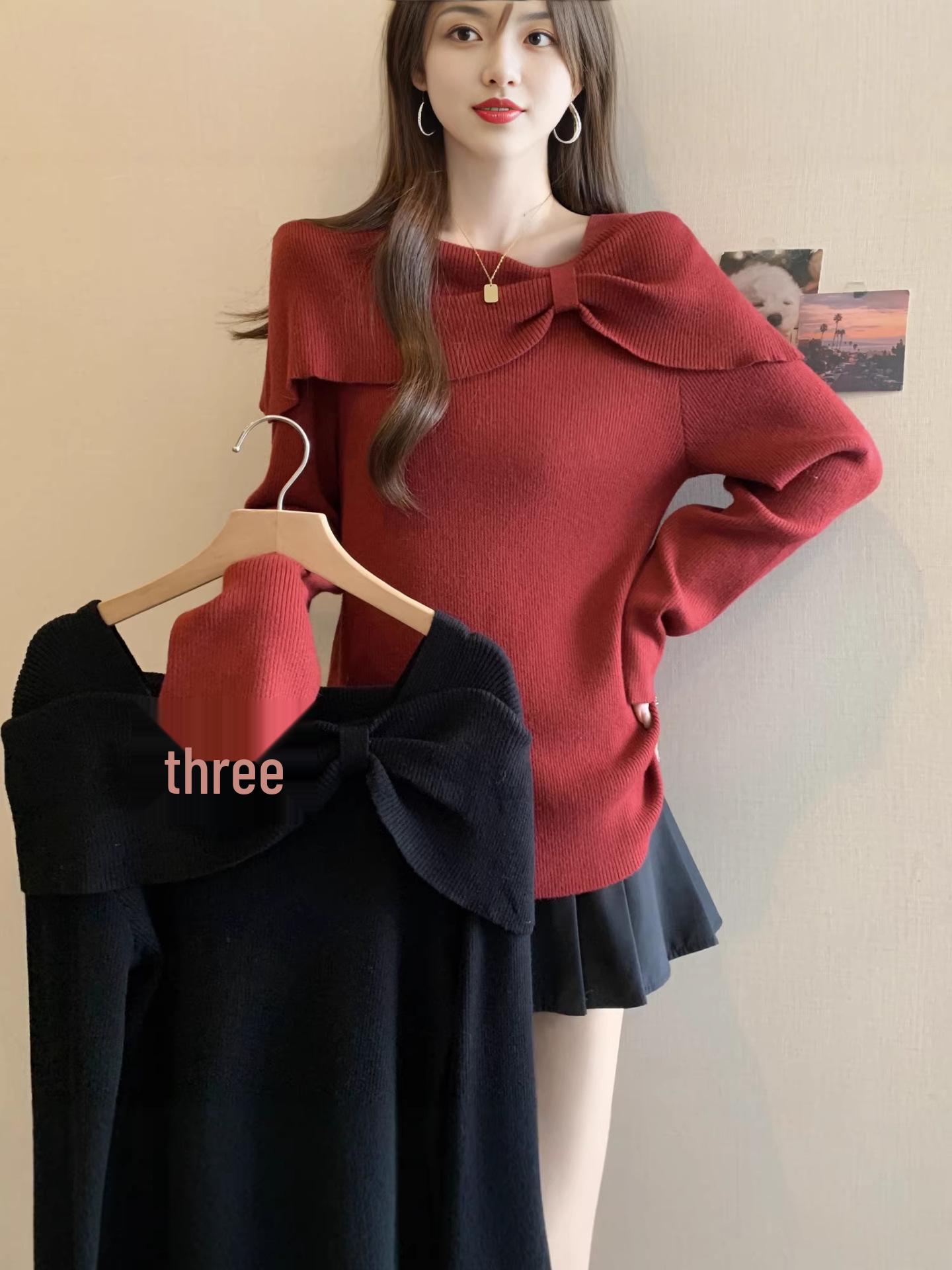 Plus Size Women s Elegant Bowknot Knit Sweater - Loose, Slimming Fit for Fall/Winter 3XL