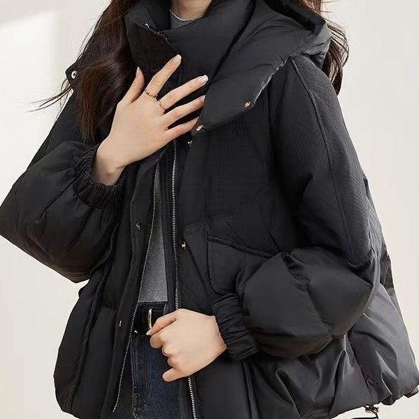 Thickened Hooded Short Loose Cotton Jacket for Winter Warmth and Comfortable Coat