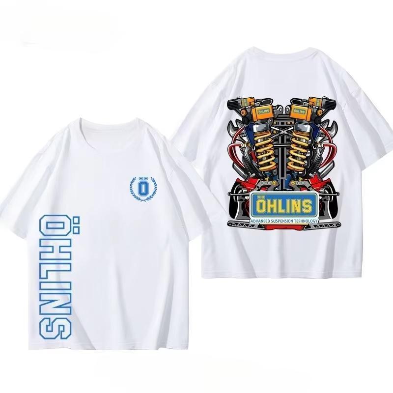 Motorcycle Shock Absorber Modified Car T-shirt Summer Men's Casual Trendy Brand Racing Accessories Short-sleeved Clothes