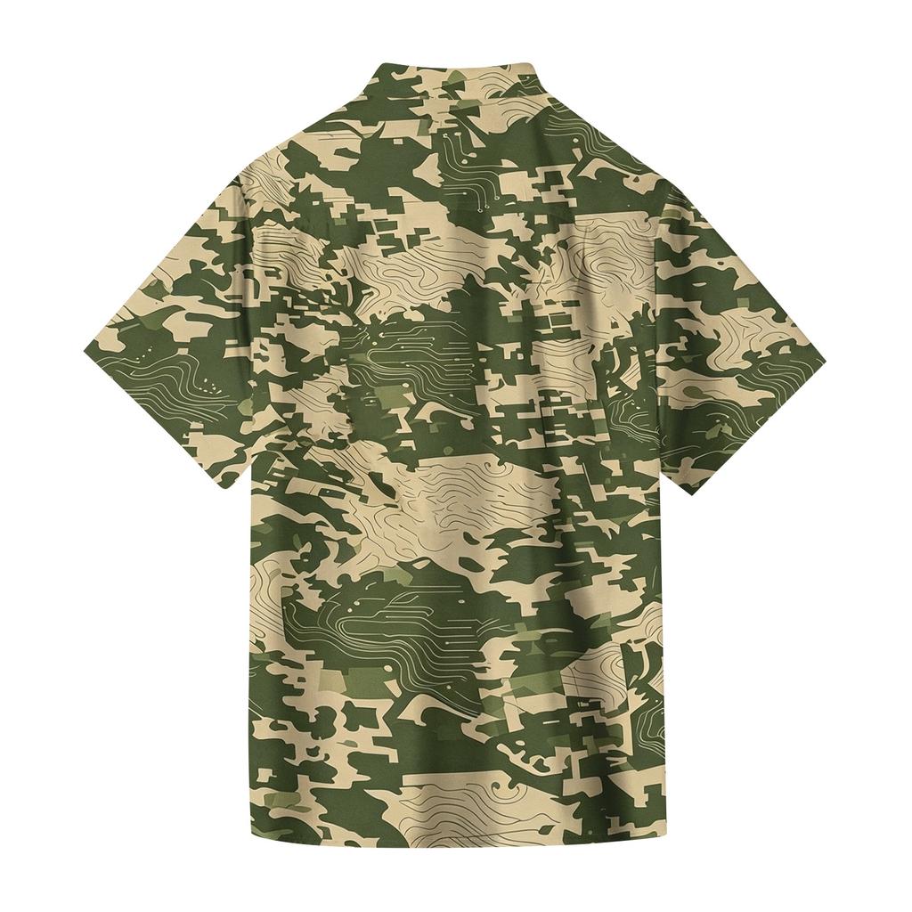Men's Casual Short Sleeve Button Down Shirt Lightweight Breathable Fabric Regular Fit Summer Top with Camouflage Print Design