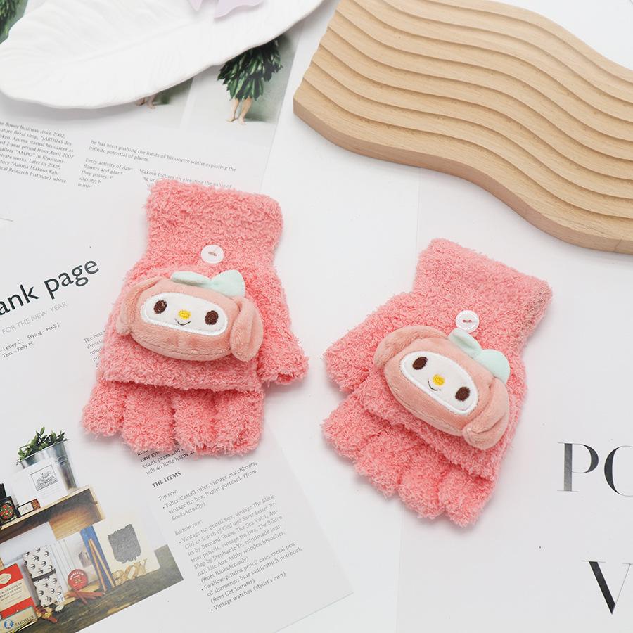 Children's Cute Cartoon Flip-Gloves: Cold-Proof, Half-Finger Winter Writing Warmth for Boys and Girls