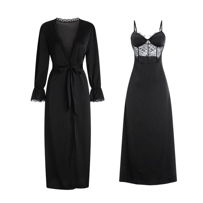Good Morning with You: Small Size Sexy Suspenders Pajamas with Chest Pad Lace Ice Silk Nightdress Long Dress to Ankle Super Long