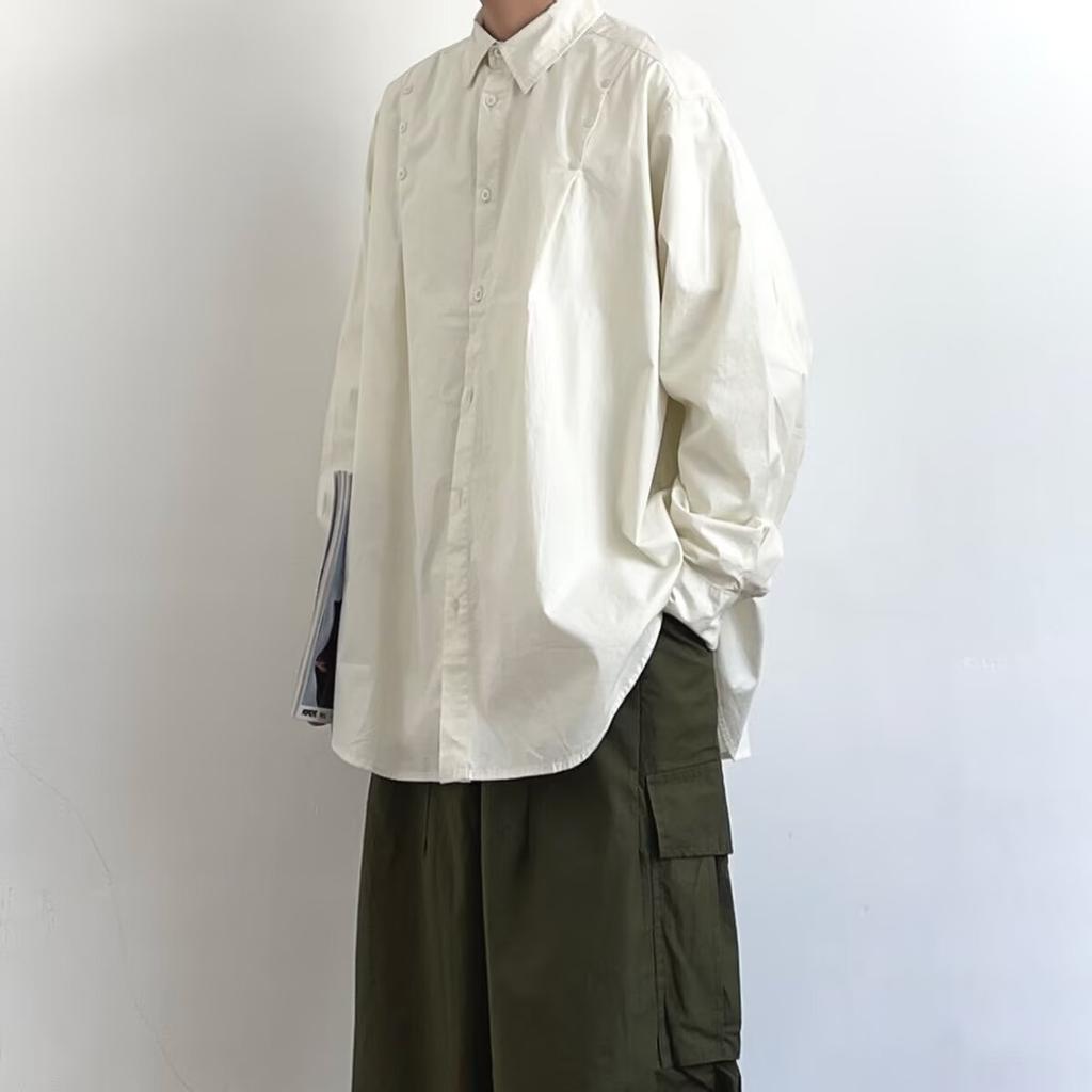 2024 Overalls Long Sleeve Shirt Japanese Hong Kong Style Ins Loose Shirt Boys Summer Trendy Versatile Casual Coat