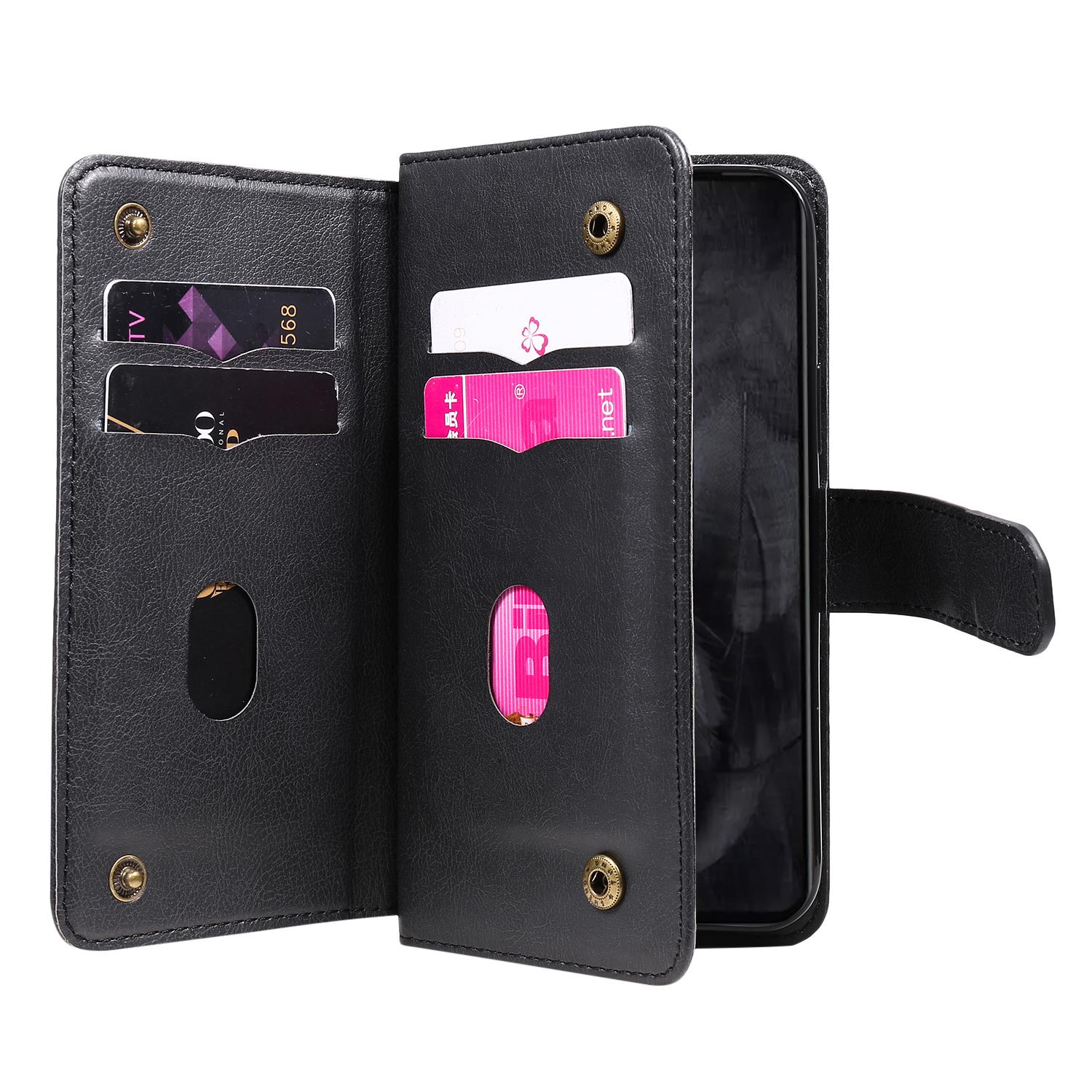 

For Google Pixel 8 Pro Leather Case with 10 Card Holder Phone Cover Stand Black