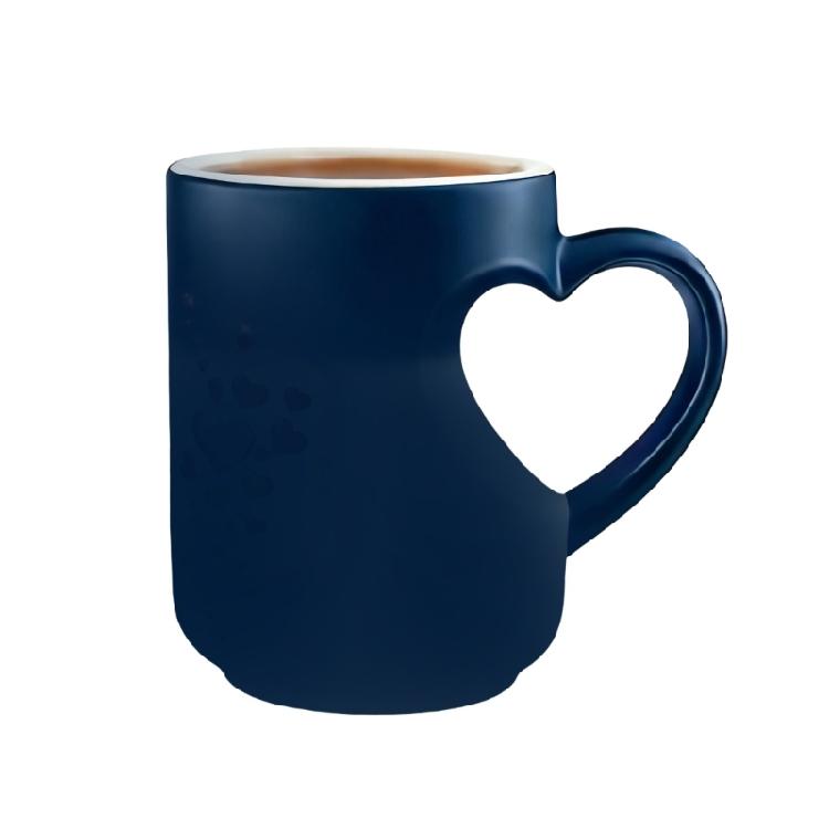 Stylish Ceramic Drinking Cup With Lovely Heart Handle And Fade Resistant Print Color Changing Coffee Mug