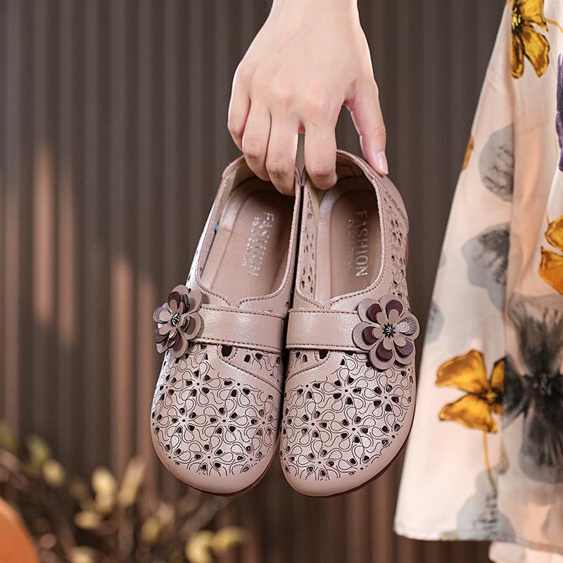 

Женские сандалии Лето Новые Полые Дышащие Мягкая Подошва Повседневная Обувь Цветок Слипоны Винтажные Легкие Удобные Балетки 42 хаки