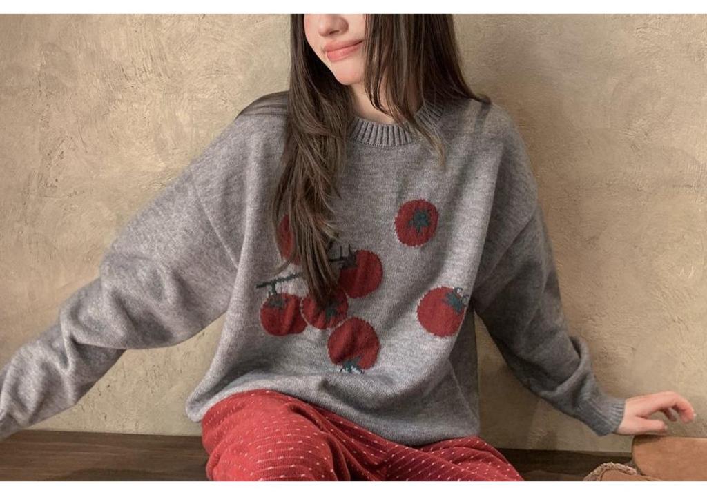 Gentle Tomato 2025 Jacquard Knit Sweater: Casual Loose Korean Style, Round Neck, Soft & Fluffy Autumn/Winter Top