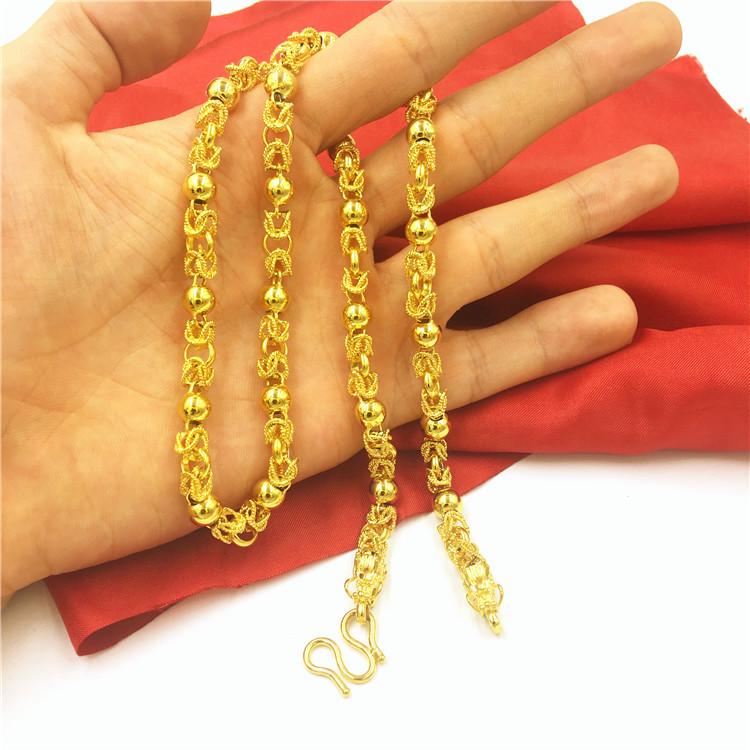 Men's Double Dragon Head Necklace: Non-fading Brass with Thick Gold Plating, Vietnamese Sand Gold Jewelry.