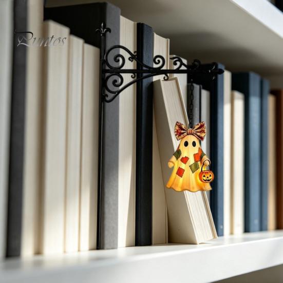 Indoor Shop Window Display Halloween Library Lantern, Decorative Bookshelf Lamp, Patchwork Ghost Unique Patch Design Light with Witch Hat, Spooky