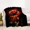 1pc Cozy Red Flame Golden Rose Printed Blanket Lightweight Flannel Throw Blanket For Sofa, Bed, Living Room, Office, Couch