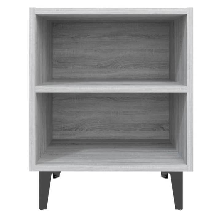 Bedside Table - Sonoma Grey - Metal Legs - 2 Shelves - Industrial Style
