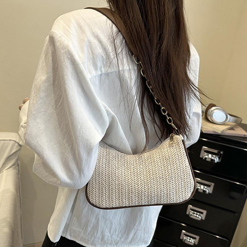 Yogodlns Summer New Women Simple Shoulder Bag Fashion Straw Fashionable Versatile Crossbody Bag Lightweight Casual Commuting Bag