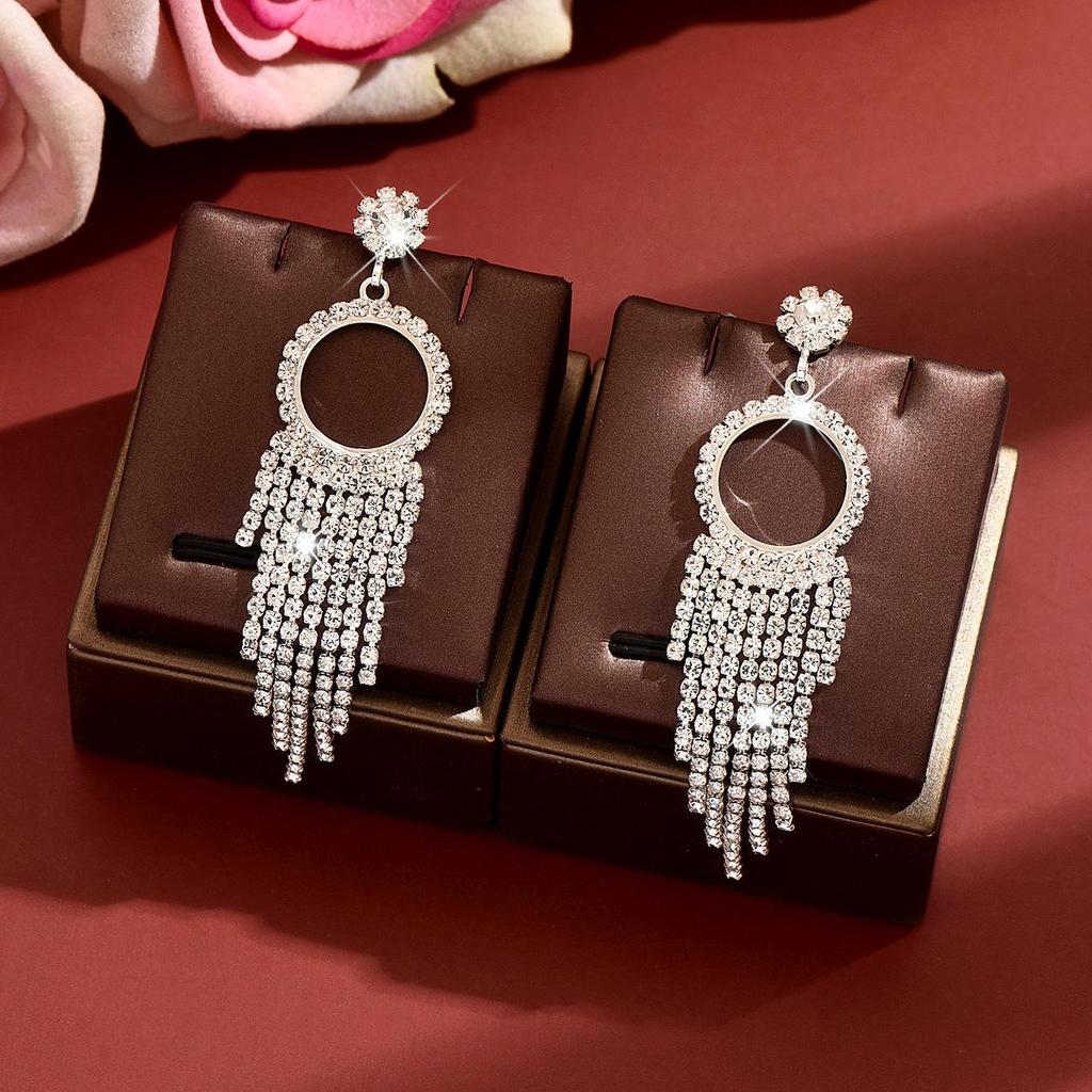 Eco-friendly Rhinestone Geometric Tassel Earrings for Women - Luxurious High-End Design