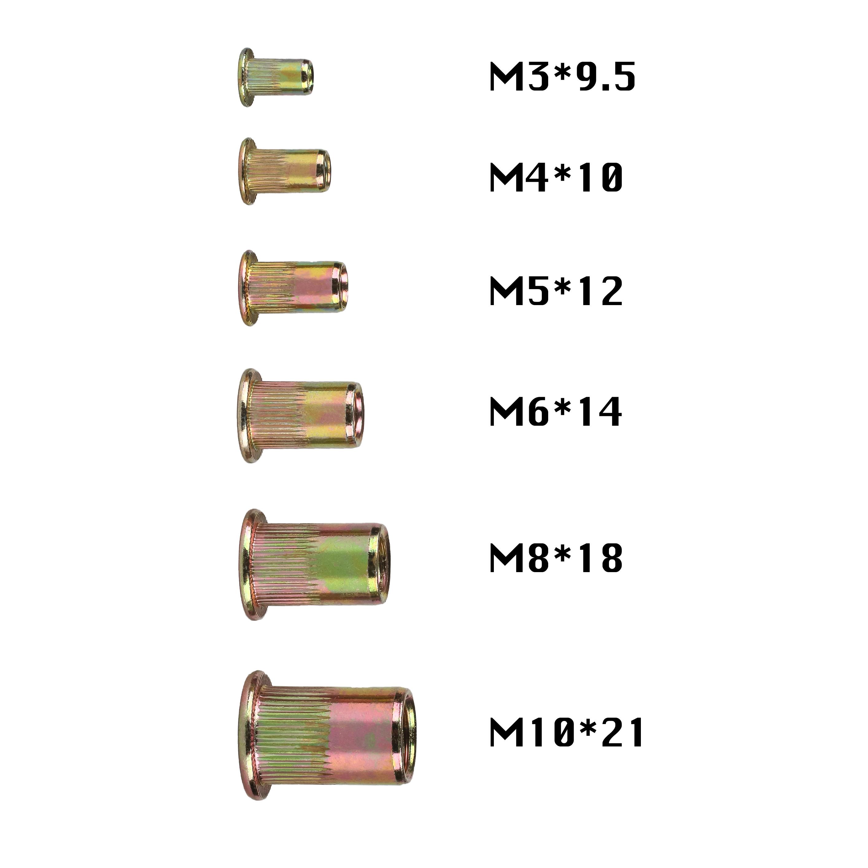 Dadi per Rivetti Ciechi M3, M4, M5, M6, M8, M10, Acciaio, Testa Piatta
