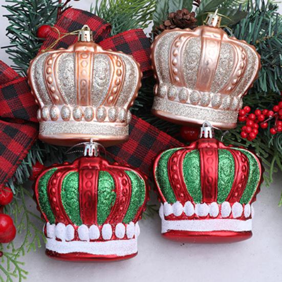 2 Pcs Christmas Crown Ornaments Vintage Style Plastic Red Green/Goldem Royal Crown Ornament for Xmas Tree Window Shop Home Holiday Decor