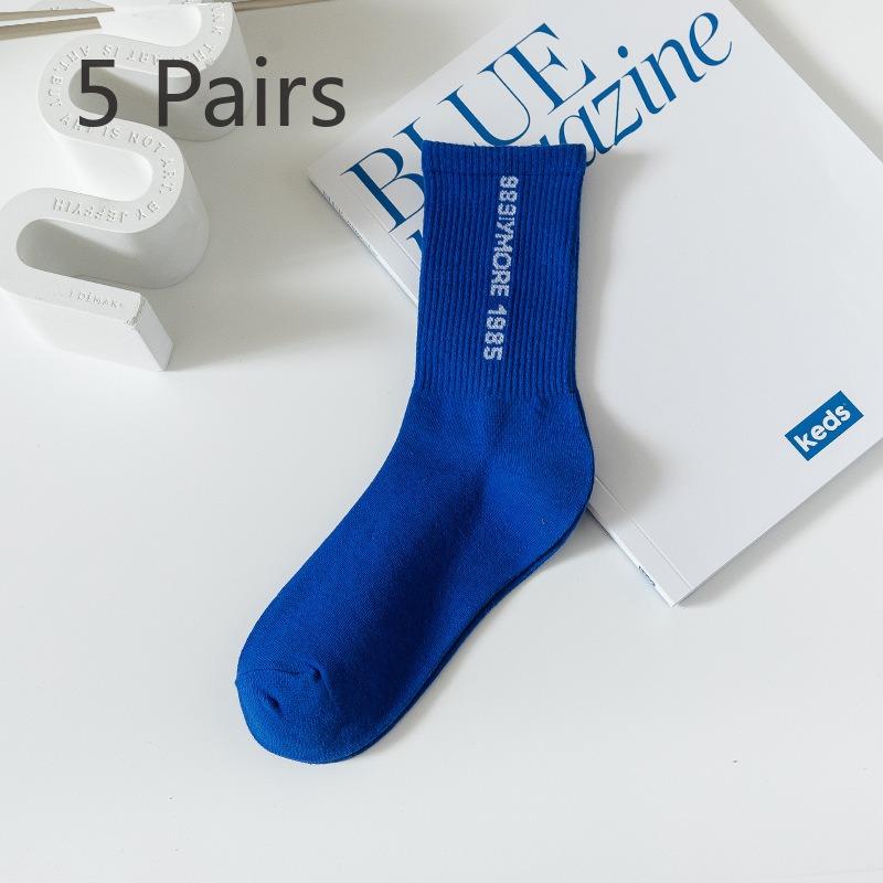 5 Pairs of Socks Cotton Spring and Summer Sports Mid-calf Checkerboard Basketball Socks Big C Green Blue Winter Tide Socks Men and Women