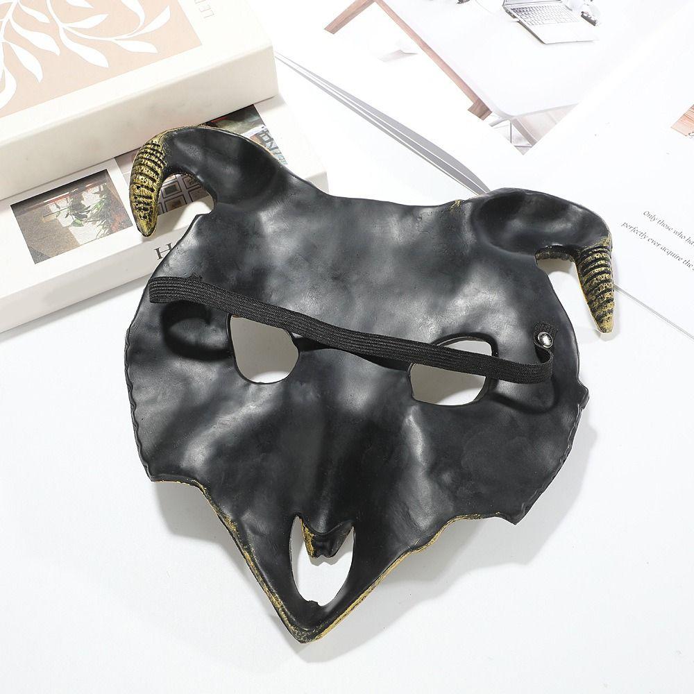 Antelope Halloween Mask PU Leather Goat Horn Mask Gothic Halloween Bloody Skull Mask Costume Props