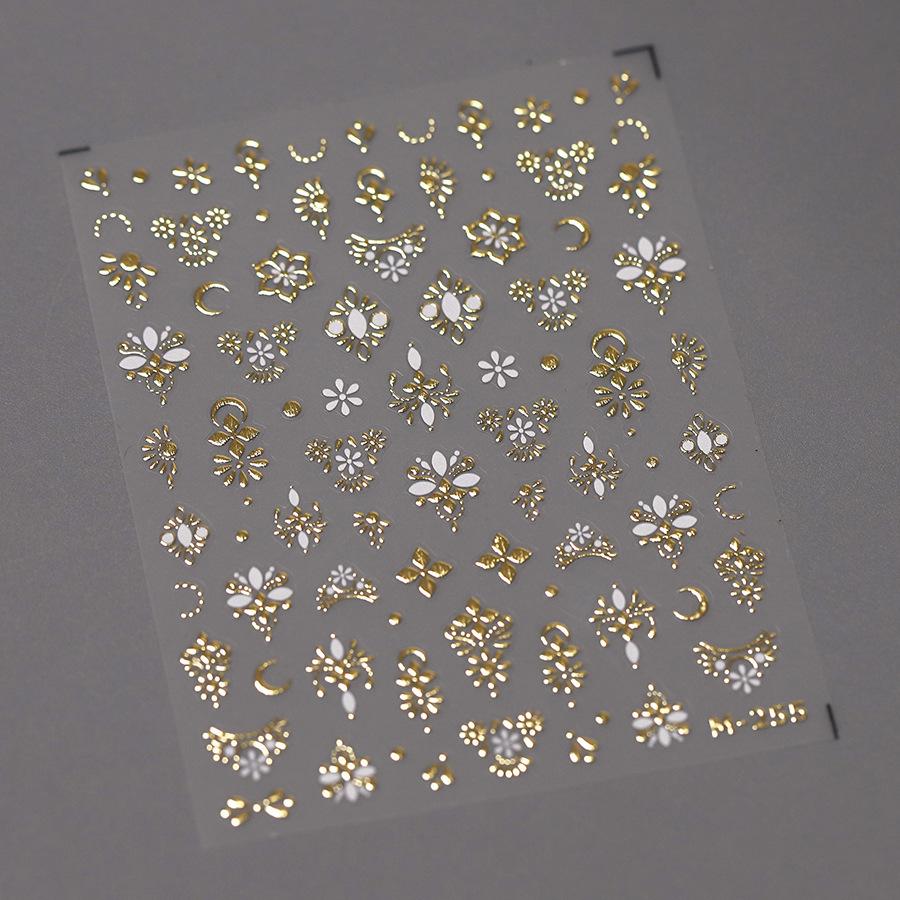 Golden Flower Stamping Retro Petal Metal Tender Leaves Branches Slash Leaves Ginkgo Plant 5D Nail Art Sticker Manicure Decal