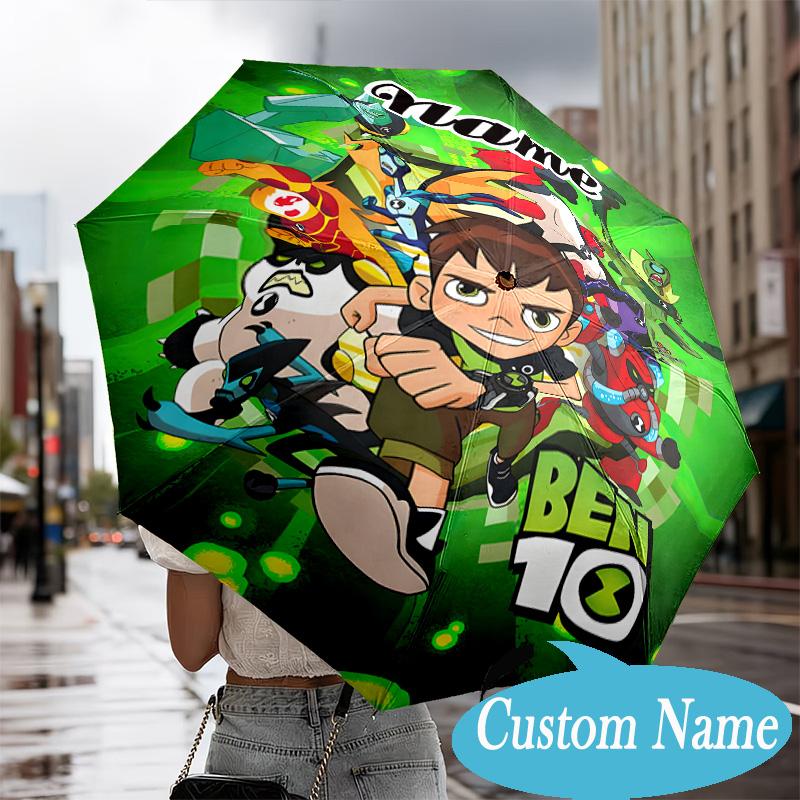 Custom Name Ben Alien Force Umbrella Folding Umbrella, Automatic Umbrella - 8-Frame for Travel, Casual Lightweight Personalized Gifts