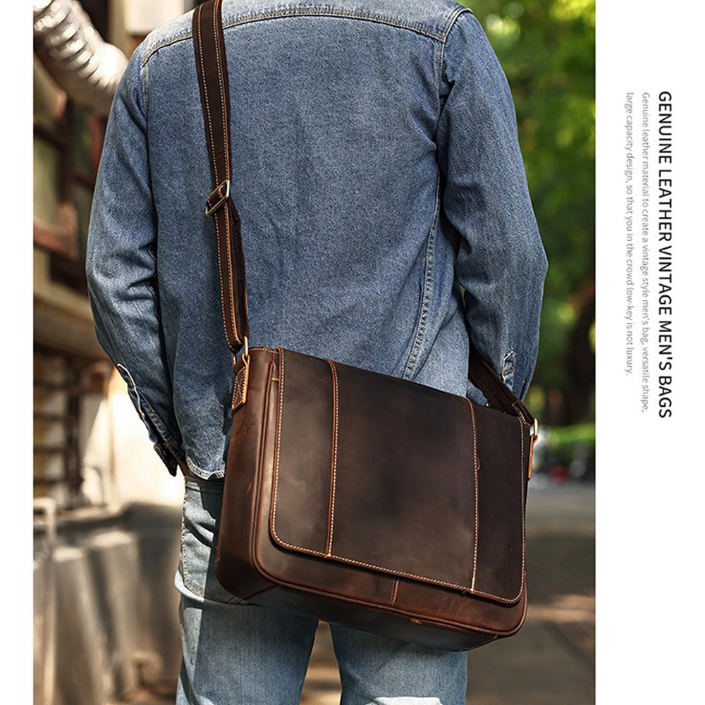 Genuine Leather Men's Crossbody Bag Minimalist High-End Large Capacity Horizontal Flap Design Daily Commuter Shoulder Bag