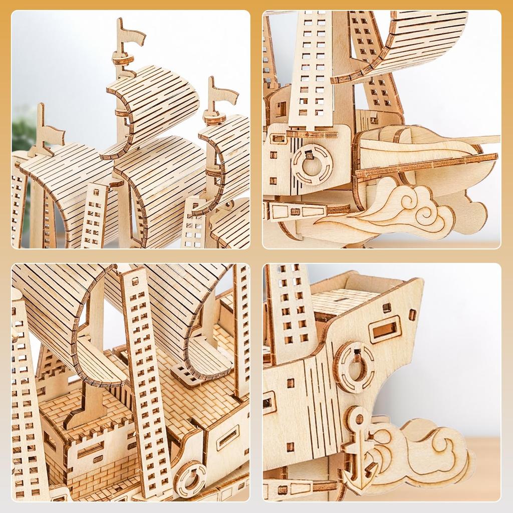 Hallisun 3D Wooden Assembled 3D Moving Mechanical Mechanical Vintage Home Birthday Japanese Instruction Manual Included Puzzle, Ship, Craft, DIY, Toy,