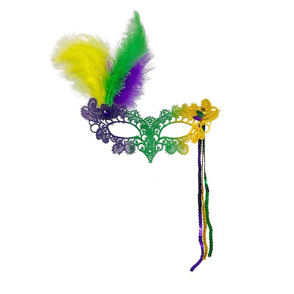 Purple Party Masque Party Masque Masquerade Carnival Feather Mask for Women Mardi Gras Lace Masque Purple Green Yellow Prom Ball