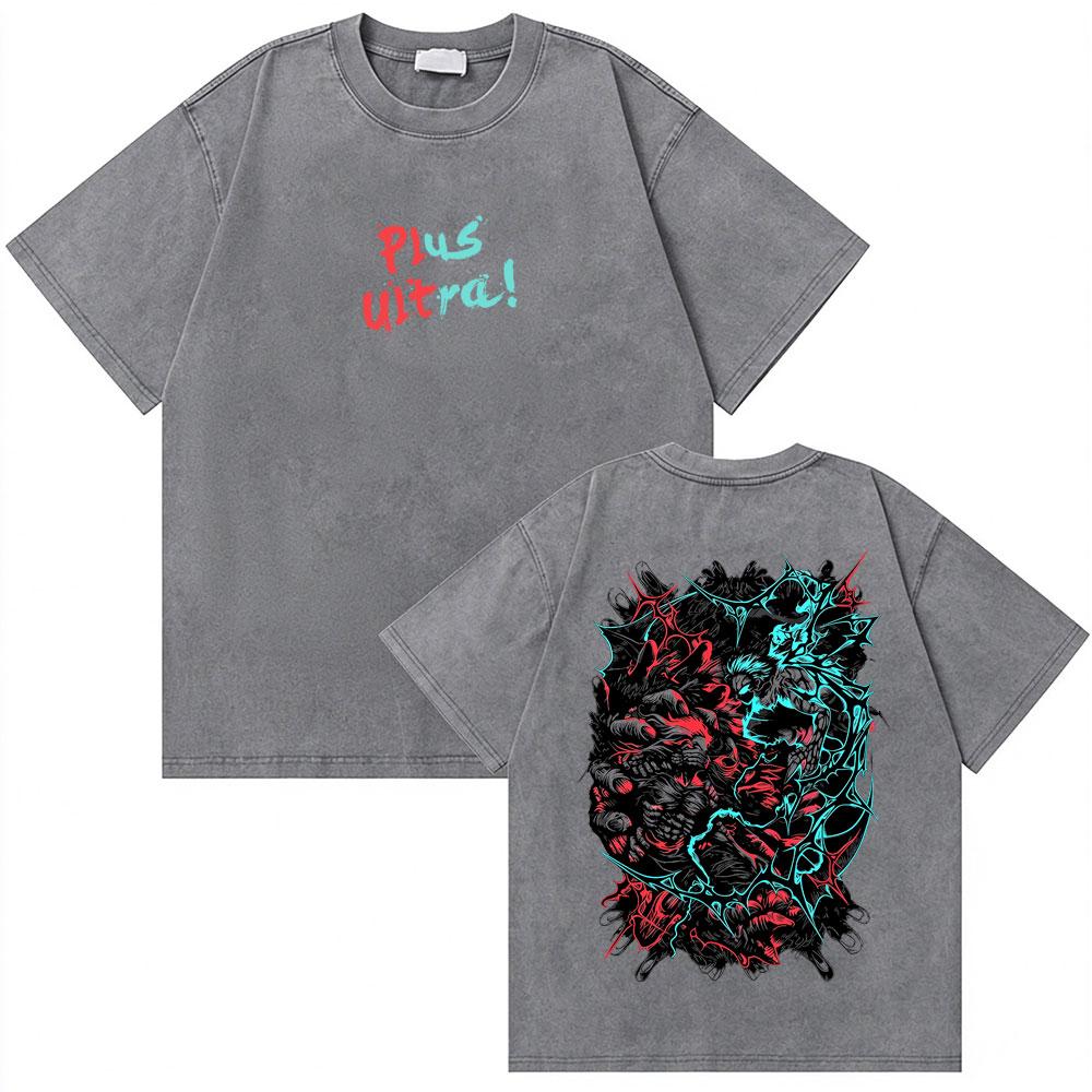 Washed Vintage Anime My Hero Academia Eijiro Kirishima T-shirt Men Women Manga Casual Retro T-shirts Men's Cotton Oversized Tees