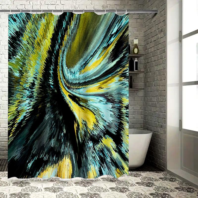 

Modern Colorful Shower Curtain With Abstract Print For Bathroom Decor Green Blue Yellow Black White Gray Artistic Design Waterpr W60H190(CM)-1 Pcs