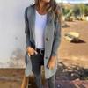 Women Knitted Cardigan Sweater Coat Long Sleeve Hooded Solid Color Mid Length with Pockets