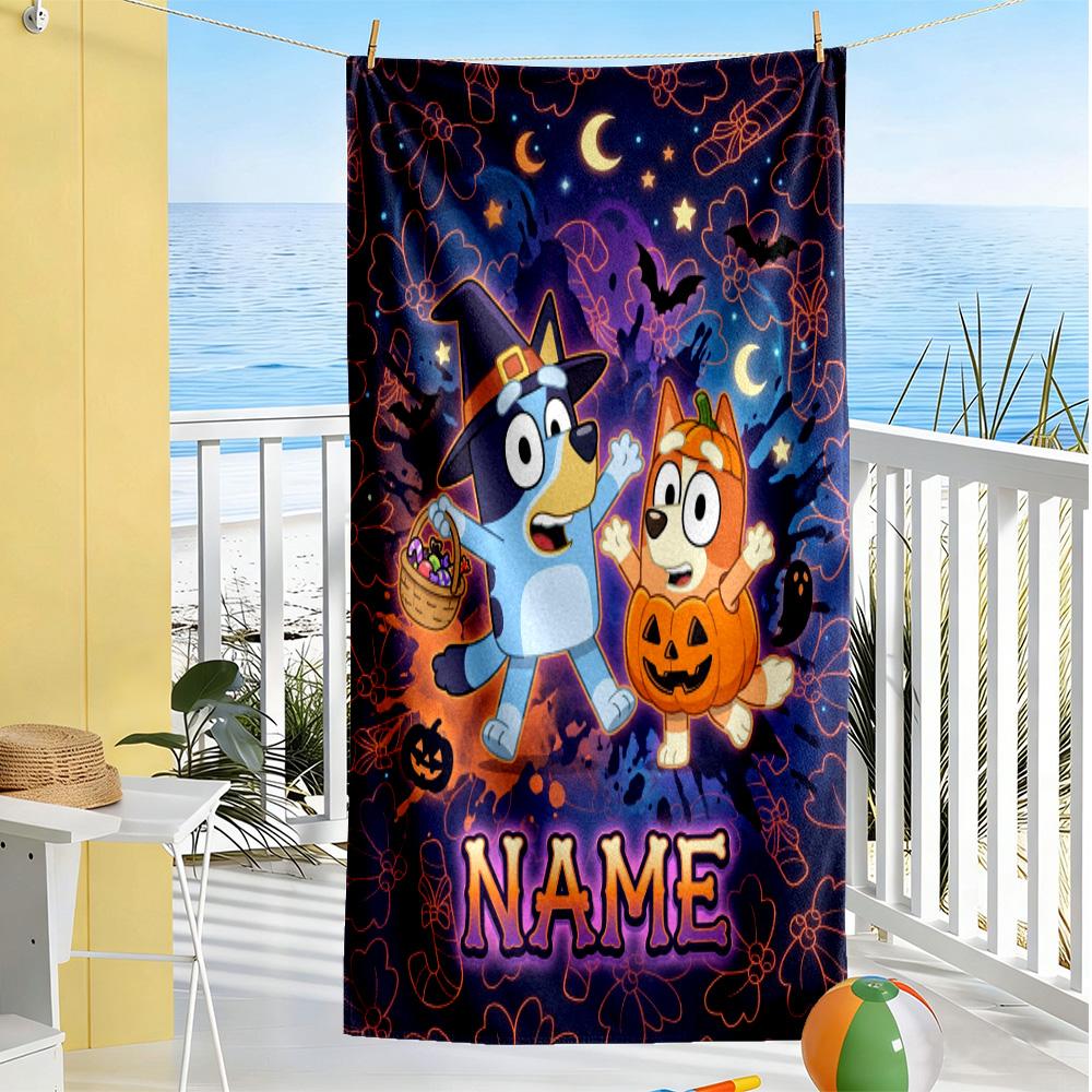 Halloween Night Adventure Customizable Name Beach Towel Quick-Dry Soft Microfiber