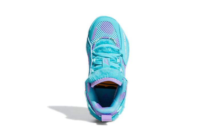 Monsters Inc. X Adidas Dame 7 EXTPLY Fabric Mid Top Basketball Shoes Sky Blue Children Aged 3 7 Years Old S28977