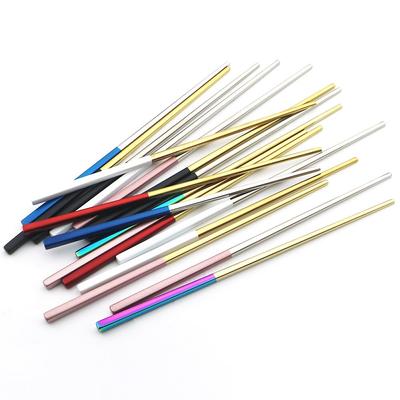 Pink Gold 1 Pair Stainless Steel Square Chopsticks Non-Slip Reusable Metal Chopstick for Sticks Tableware Kitchen Home Tool Set