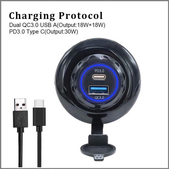 Dual USB QC 3.0 & PD USB-C Panel Mount Car Charger 12V