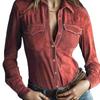 New Long-sleeved Deer Suede Shirt – Women’s Fitted Casual Shirt with Pockets