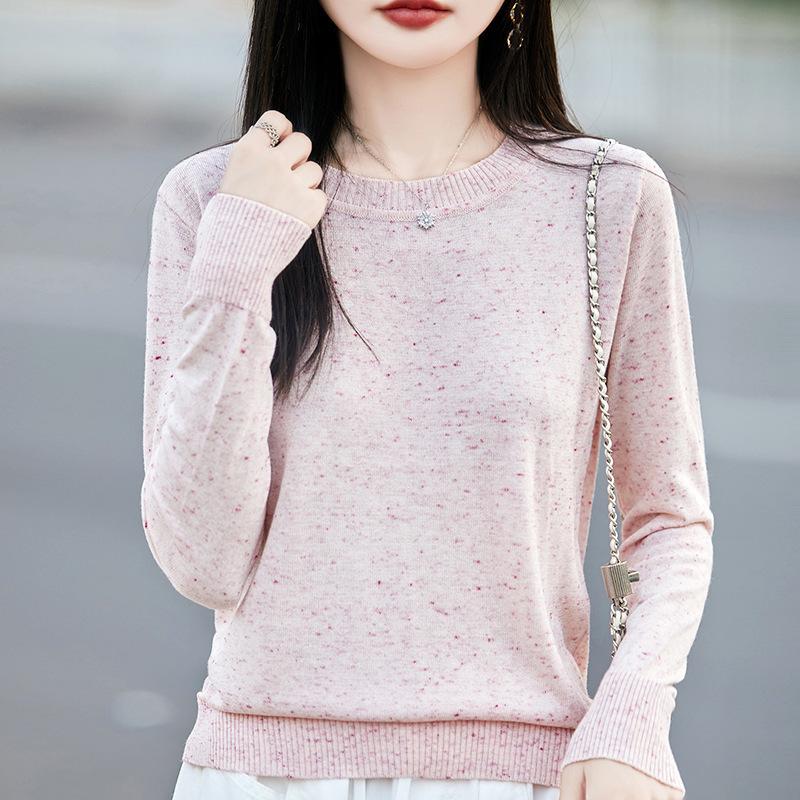 

New Autumn and Winter Round-neck Knitted Sweater Base Layer, Women s Sweater Long-sleeved Loose Inner Layer Top M розовый