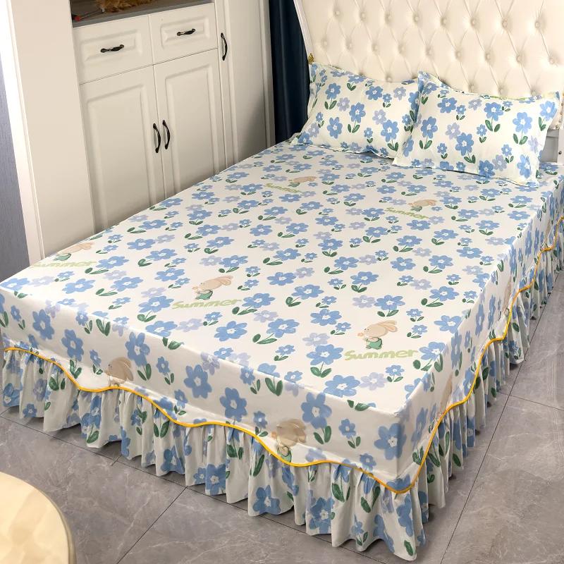 

Кружевная юбка с волнистыми краями Мягкие и удобные простыни с принтом и растительным узором, противоскользящие и пылезащитные покрывала, постельное белье 150x200cm bed skirt