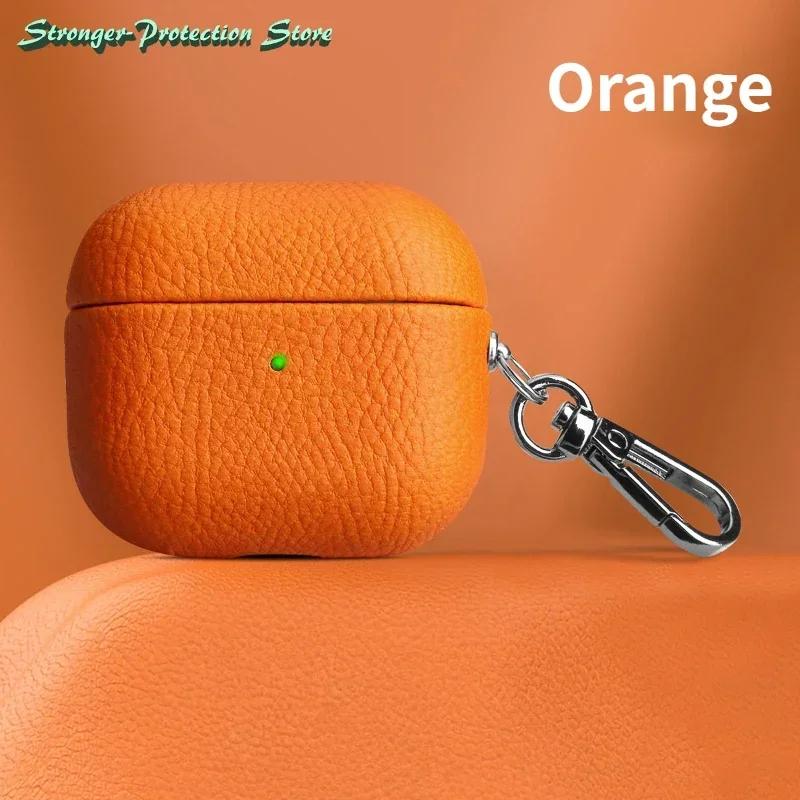 Genuine Leather For AirPods Pro 3 Case AirPods Pro 2 Airpods 4 Airpods 3 cover Lychee Pattern Cowhide With Buckle