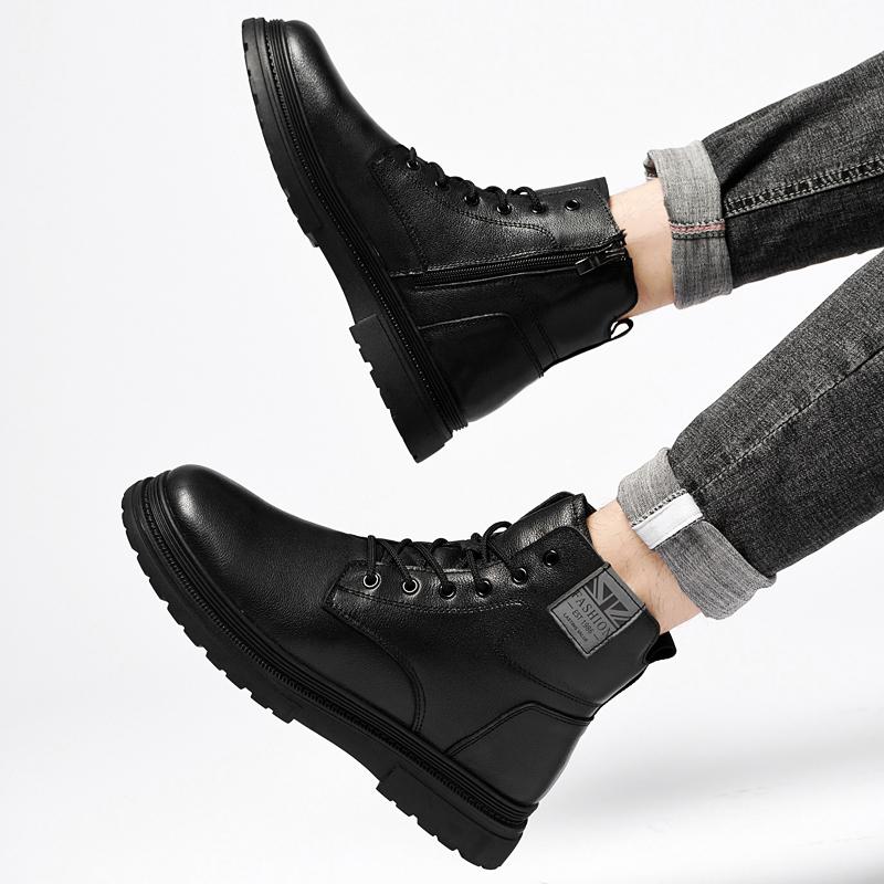 Fashion Genuine Leather Men Winter Shoes High Quality Black Man Motorcycle Boots Luxury Brand Warm Ankle Boot Punk Style Casual Footwear