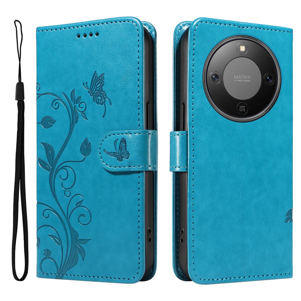 

For Honor Magic8 Lite 5G/X9d 5G/X70 5G PU Leather Cases Flower Pattern Wallet Stand Phone Cover with Strap