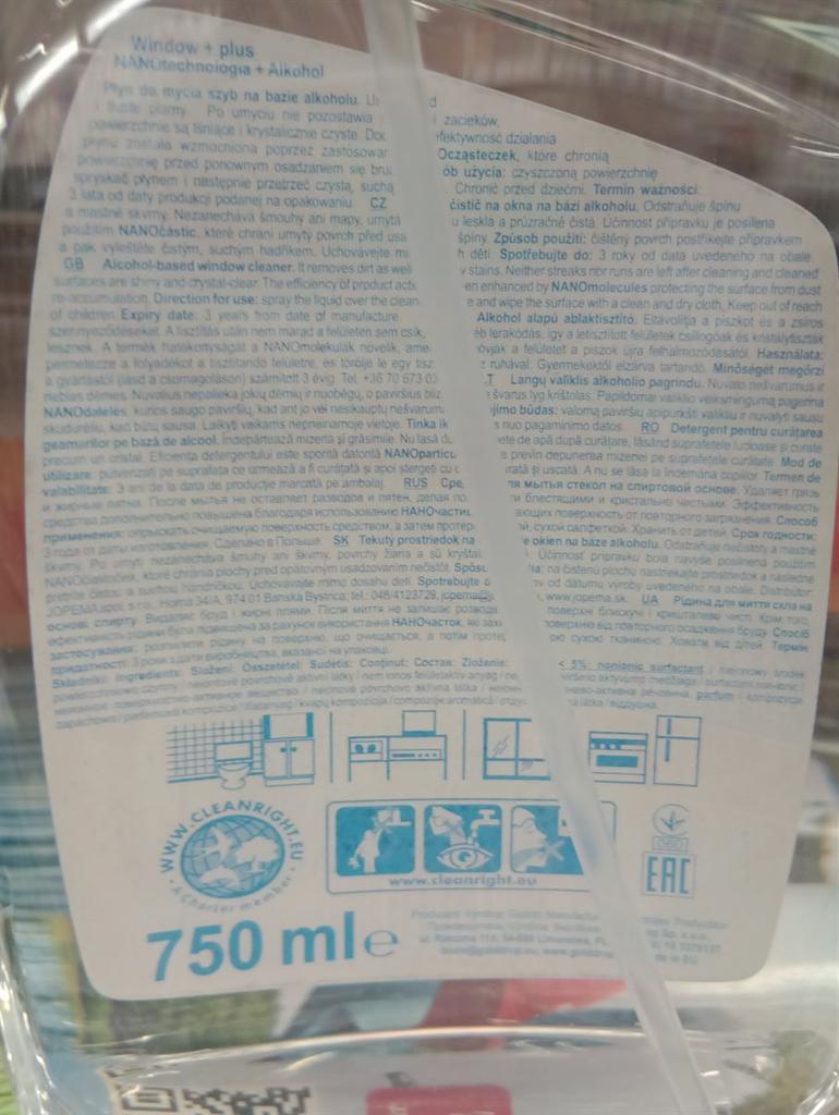Window Plus Nano Glass and Mirror Cleaner 750 Ml