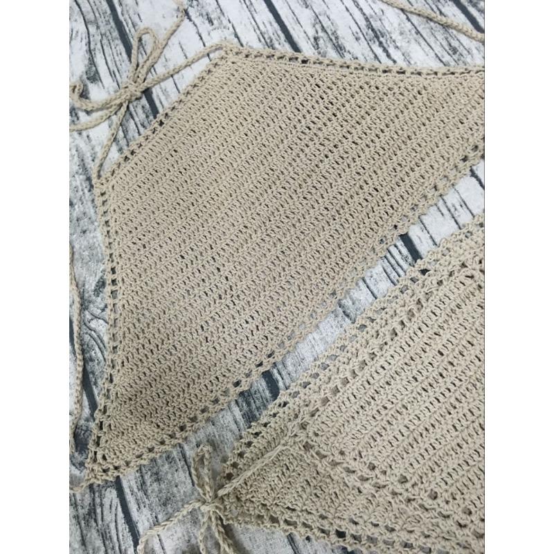 

Вязаный крючком купальник бикини женский пляжный сексуальный завязывающийся раздельный купальник M хаки